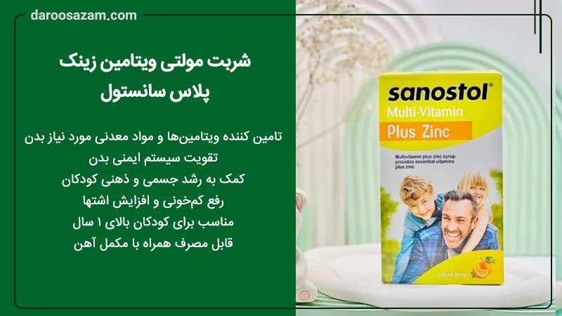 شربت مولتی ویتامین زینک پلاس سانستول 155 میلی لیتر
