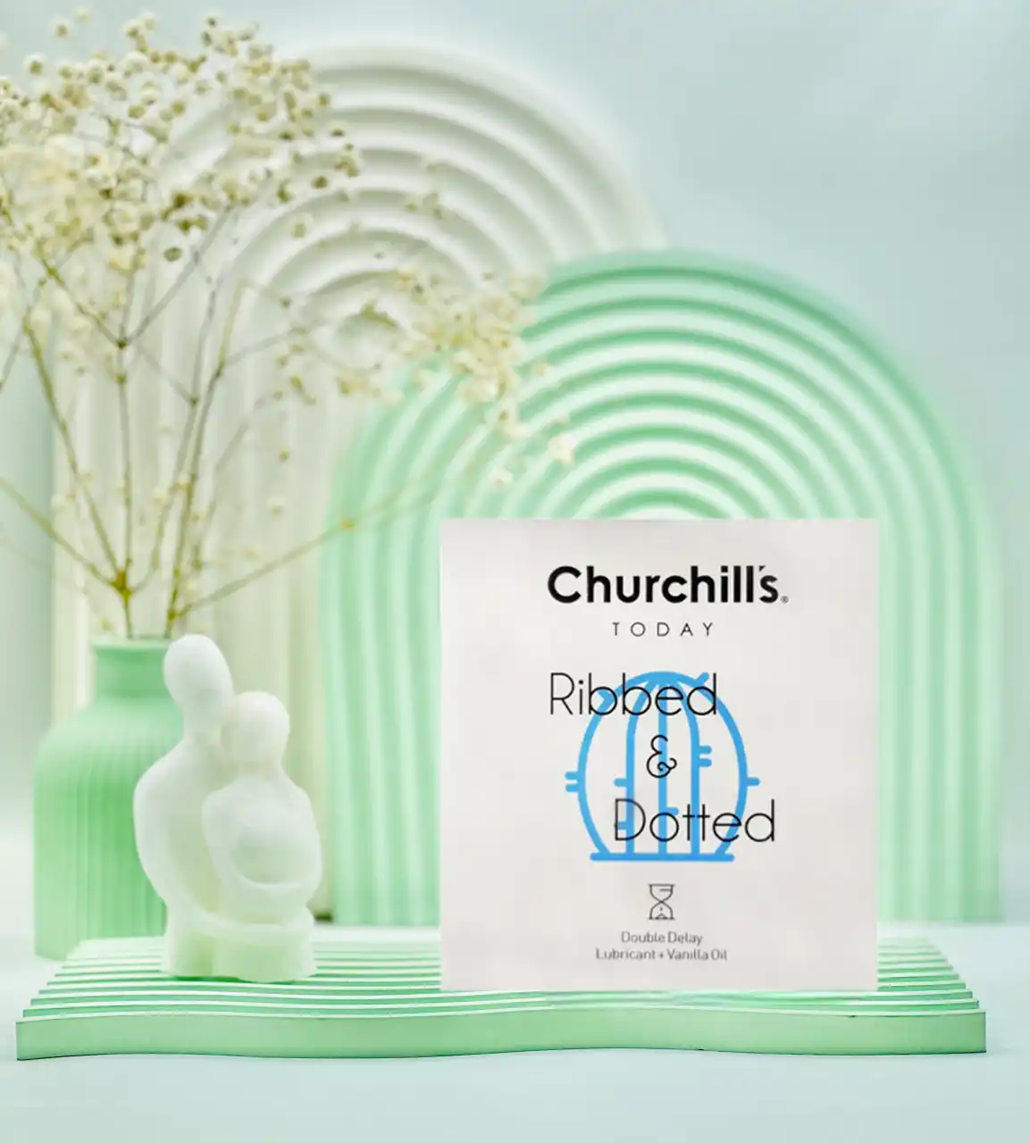 Churchills Double Delay Ribbed Condom, 3 Count daroosazam.com کاندوم خاردار شیاردار تاخیری مضاعف چرچیلز 3 عددی