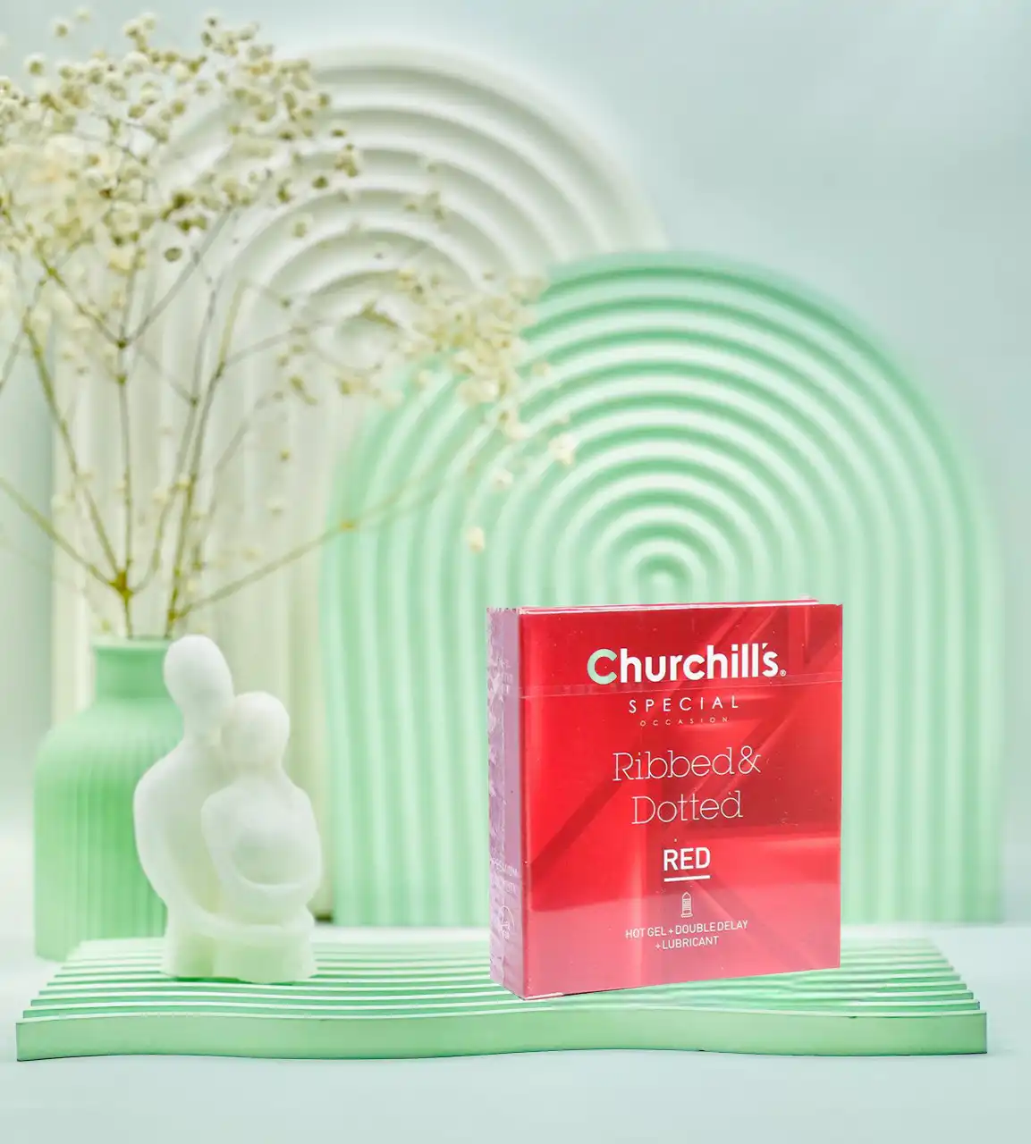 Churchills Double Delay Warming Ribbed and Grooved Condoms 3 Pieces daroosazam.com کاندوم خاردار و شیاردار گرم کننده تاخیری دوبل چرچیلز 3 عددی