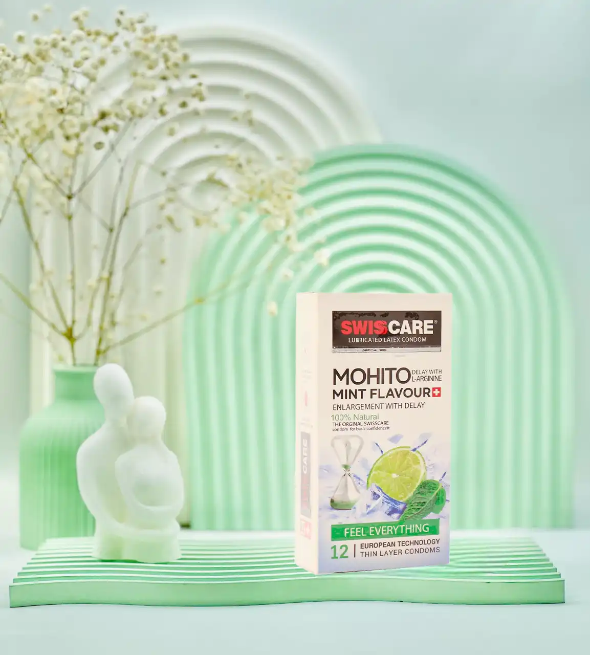 Swiss Kor Mojito Mint Delay Condoms 12 Count daroosazam.com کاندوم تاخیری موهیتو نعنا سوئیس کر 12 عددی
