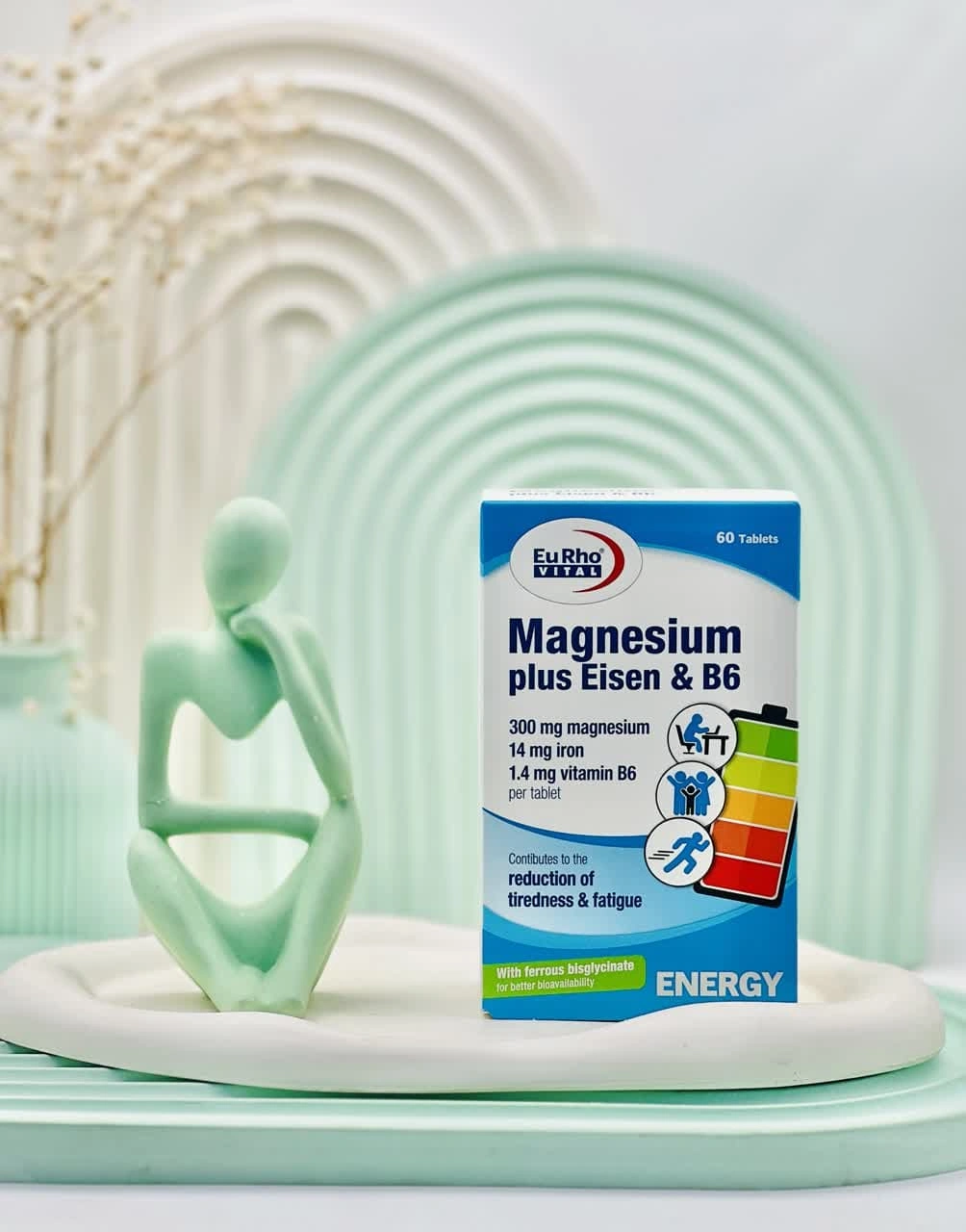 قرص منیزیم پلاس آیزن و ب6 یوروویتال 60 عددی داروسازم دات کام قرص منیزیم پلاس آیزن و ب6 یوروویتال 60 عددی
