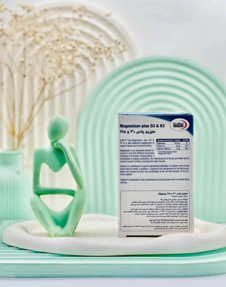 کپسول منیزیم پلاس د3 و کا2 یوروویتال 60 عددی