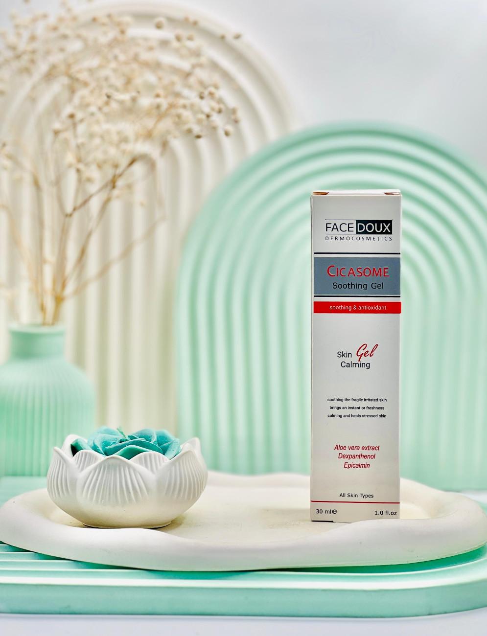 Face Doux Cicasome Soothing And Antioxidant Gel daroosazam.com ژل مرطوب کننده و آنتی اکسیدان سیکازوم فیس دوکس