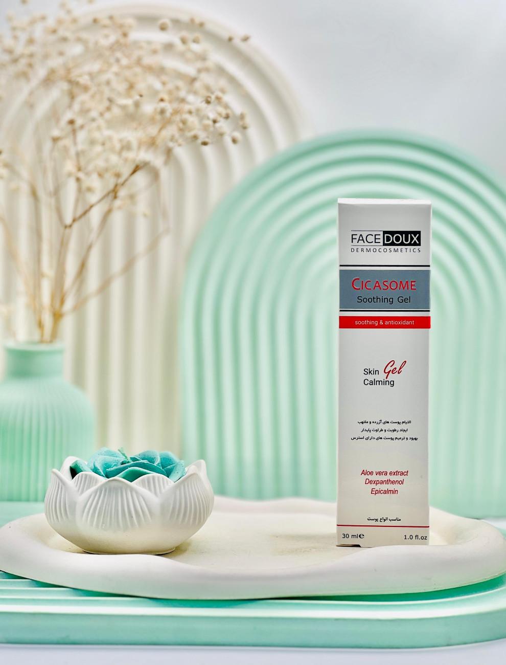 Face Doux Cicasome Soothing And Antioxidant Gel daroosazam.com ژل مرطوب کننده و آنتی اکسیدان سیکازوم فیس دوکس