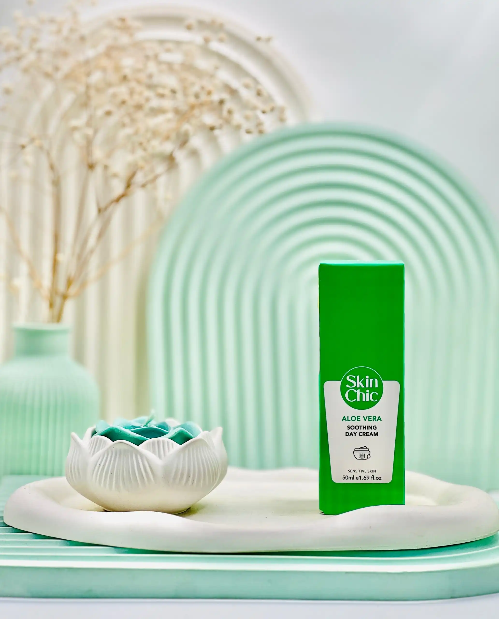 skin chic aloevera soothing day cream daroosazam.com کرم مرطوب کننده آلوئه ورا اسکین شیک