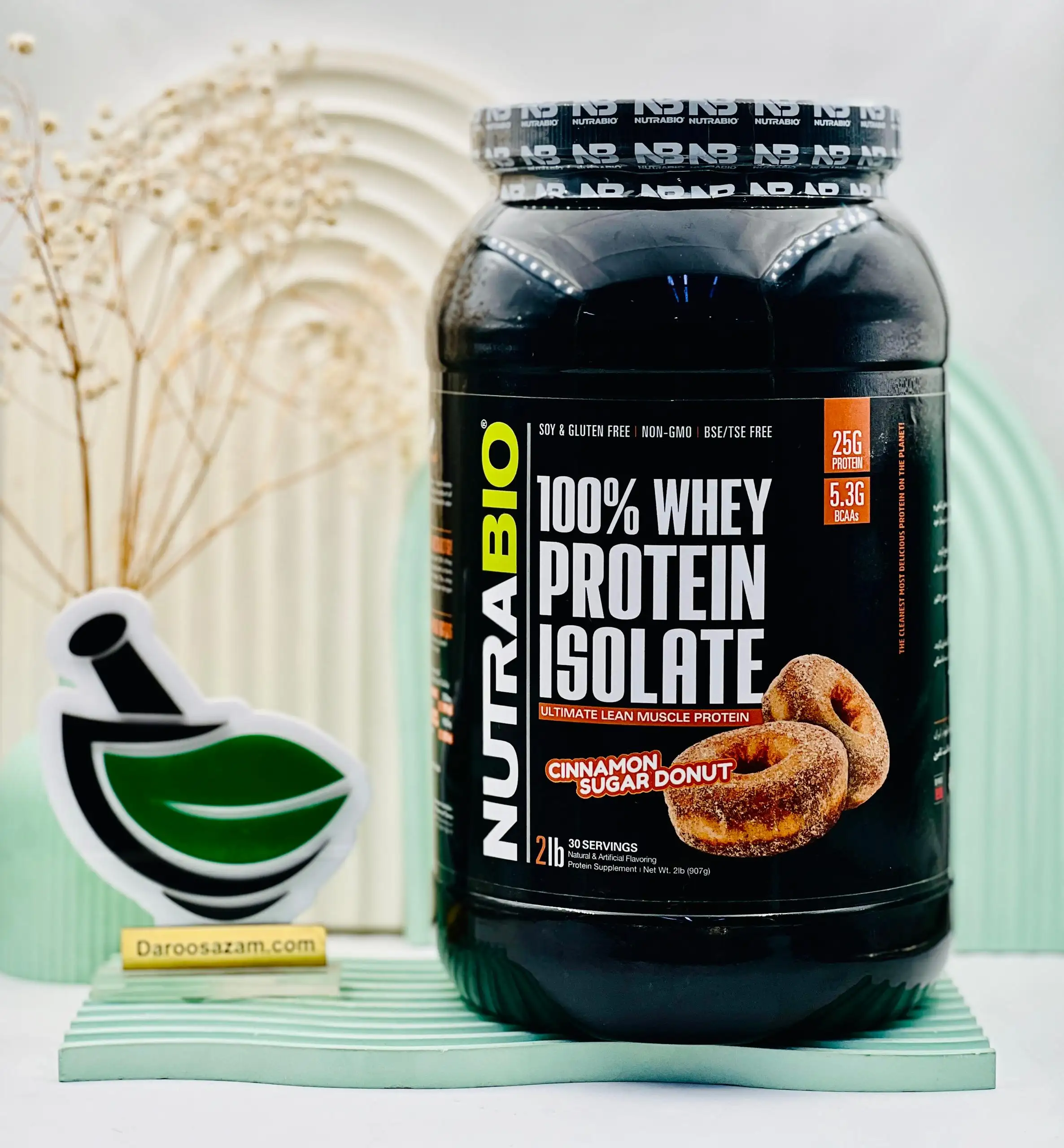 nutrabio 100 percent whey protein isolate cinamon suger donut daroosazam.com پودر پروتئین وی ایزوله نوترابایو با طعم دونات دارچین