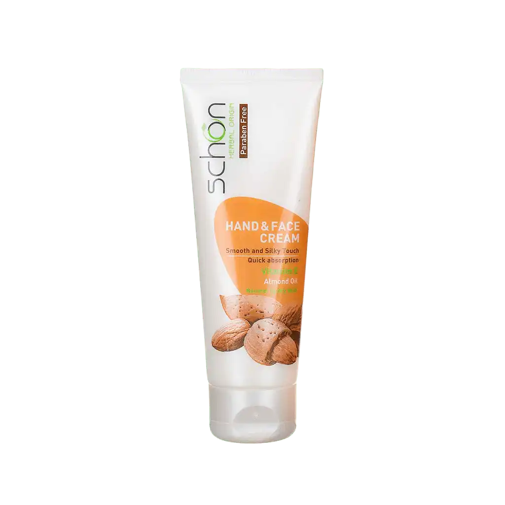 schon hand and face cream almond daroosazam.com 1 کرم دست و صورت روغن بادام شون مناسب پوست های نرمال تا خشک