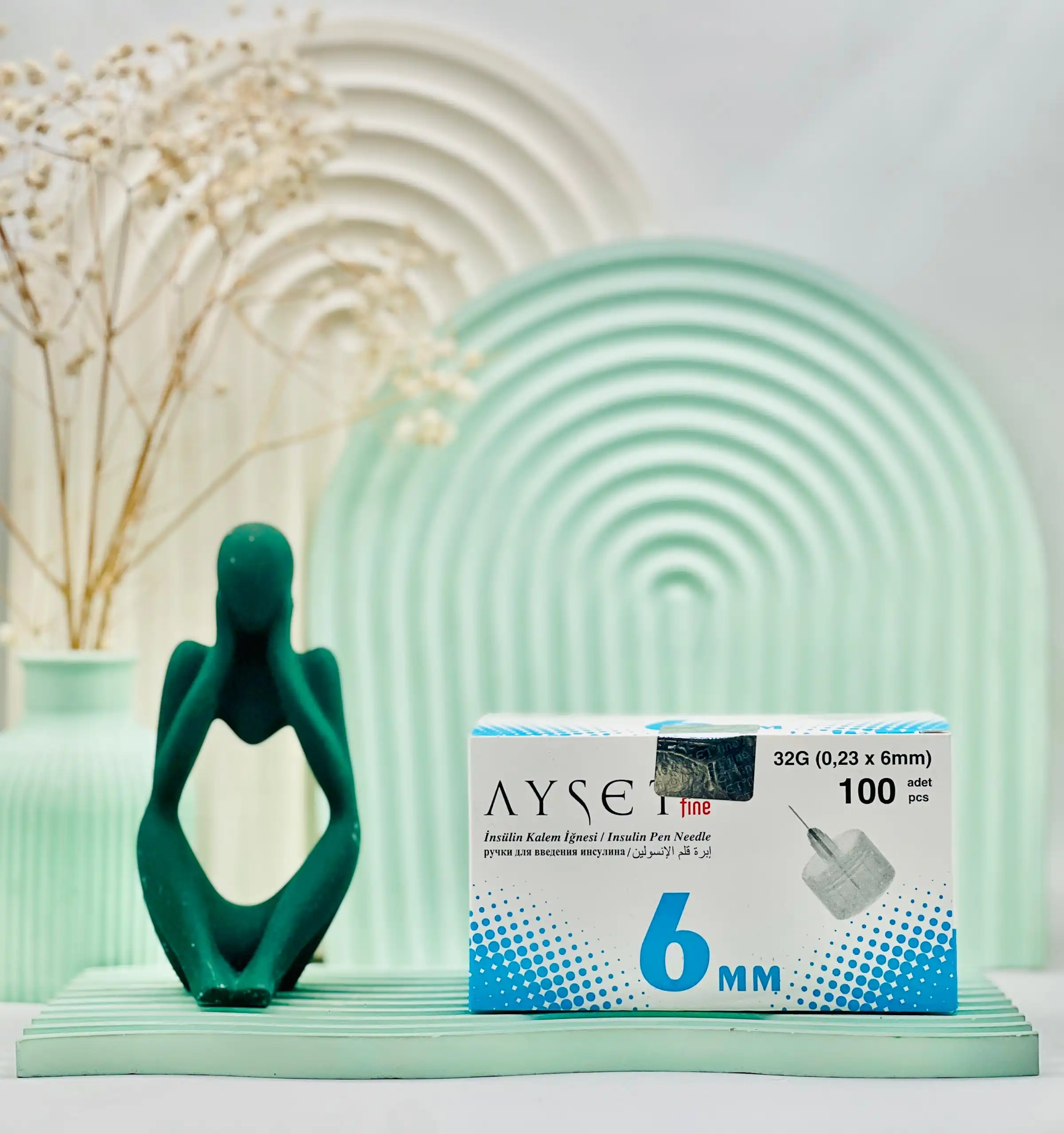 ayset fine 100pcs 6mm daroosazam.com سرسوزن قلم انسولین Ayset fine سایز 6 میلی متر 100 عددی