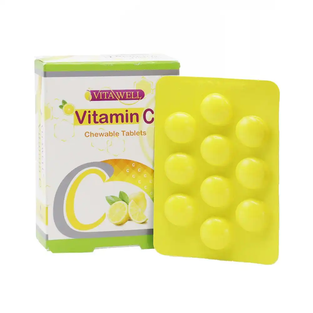 Vitawell-Vitamin-C-250mg-Chewable-Tablets-daroosazam.com 1 قرص جویدنی ویتامین سی ویتاول با طعم لیمو