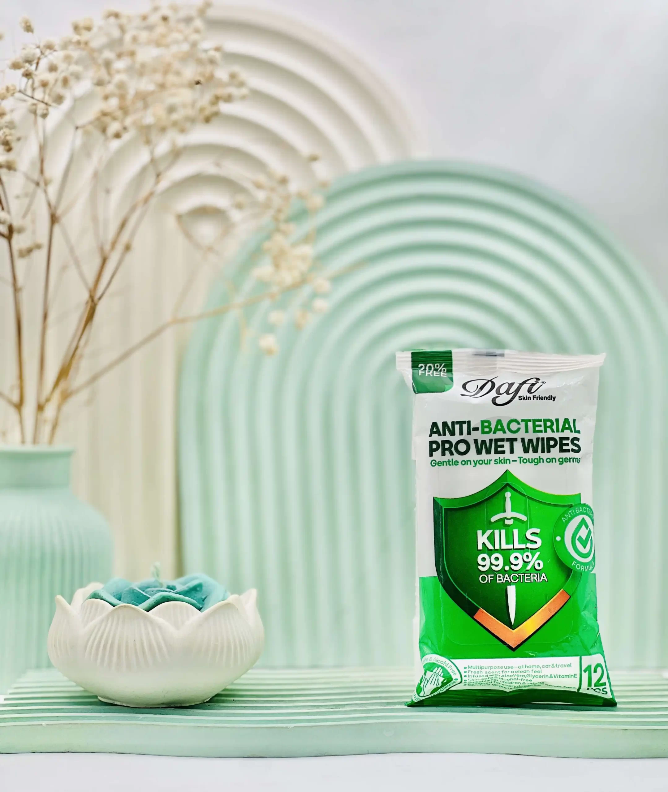 dafi anti bacterial pro wet wipes daroosazam.com دستمال مرطوب آنتی باکتریال دافی 12 عددی