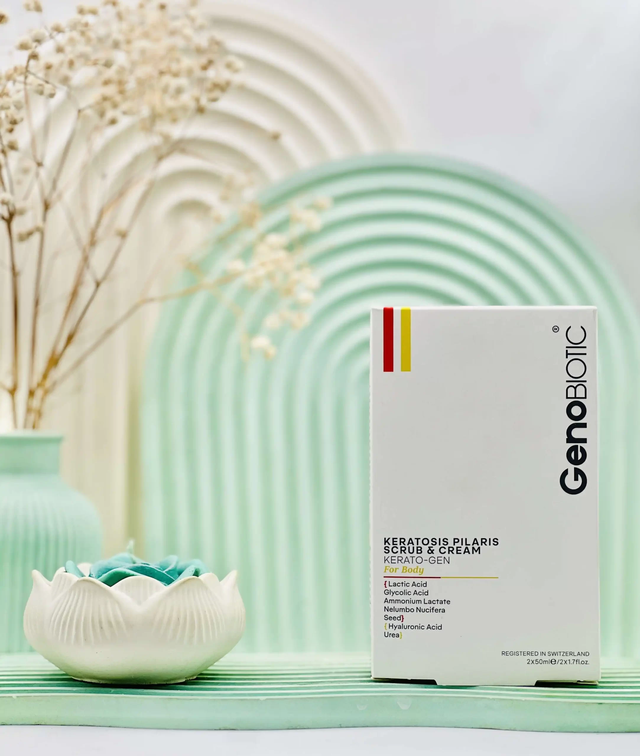 genobiotic keratosispilaris scrub and cream daroosazam.com پک اسکراب و کرم کنترل کننده پوست مرغی ژنوبایوتیک