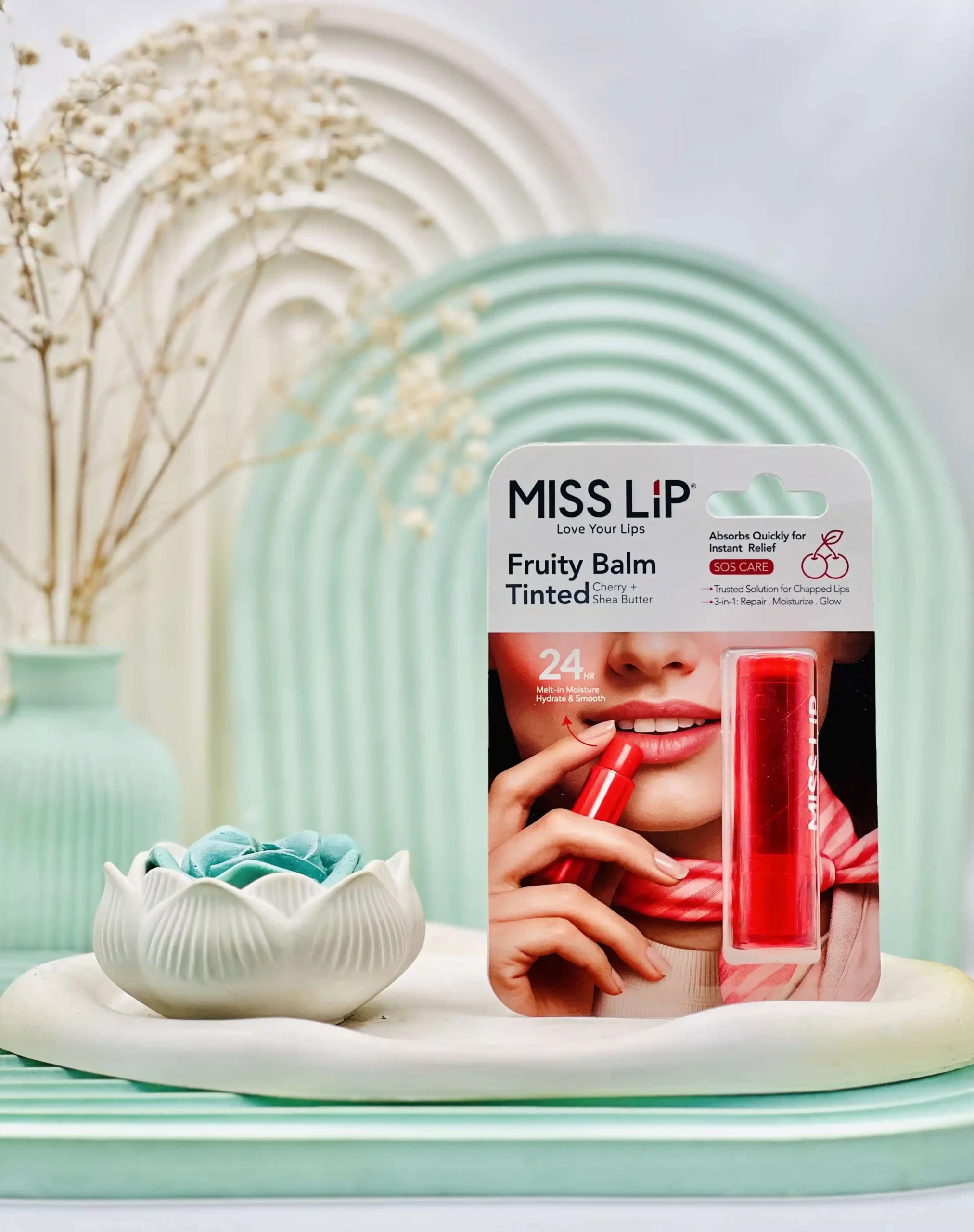 miss lip fruity balm cherry flavour daroosazam.com بالم رنگی میس لیپ
