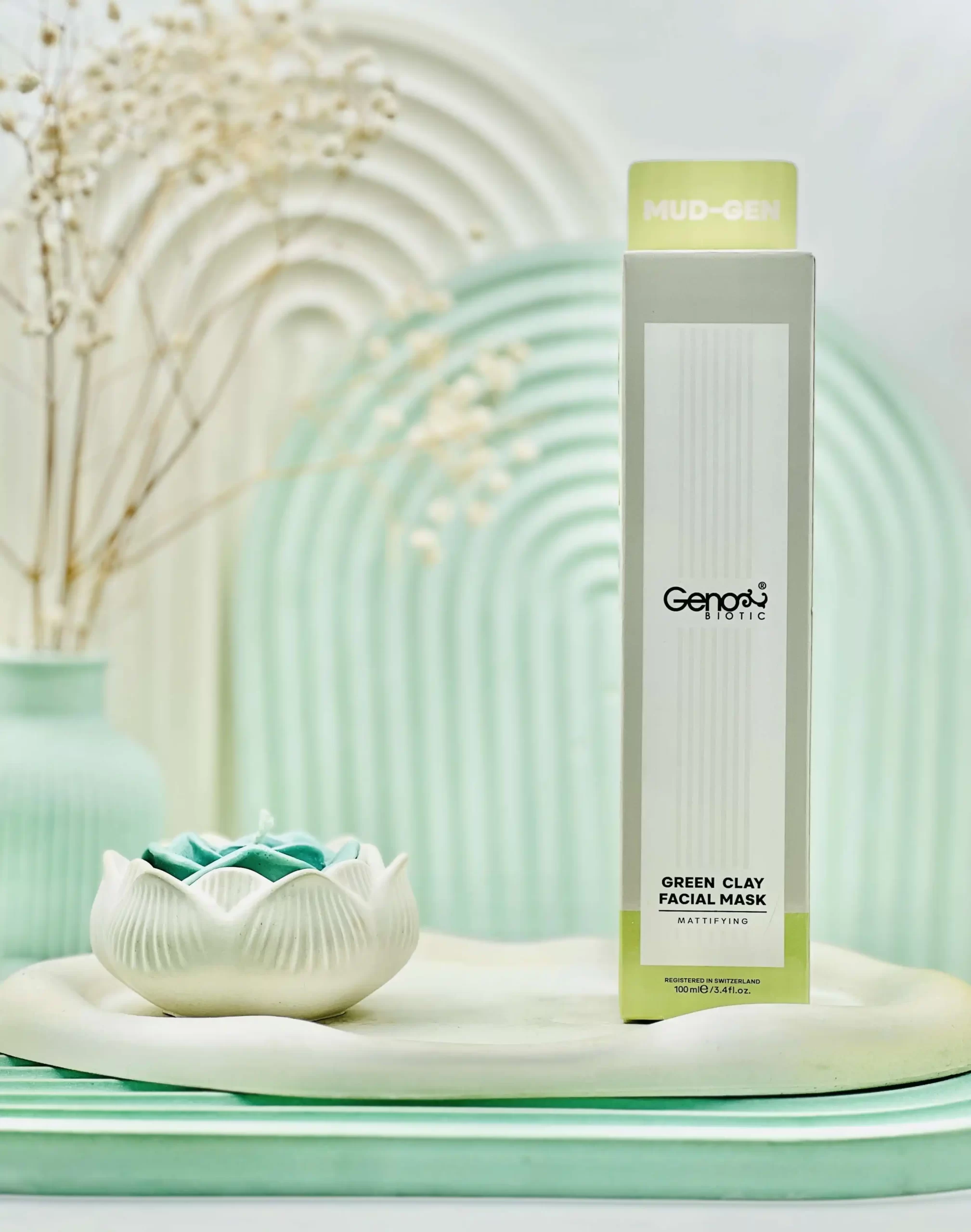 genobiotic green clay facial mask daroosazam.com ماسک صورت و گردن خاک رس سبز ژنوبایوتیک 100 میلی لیتر