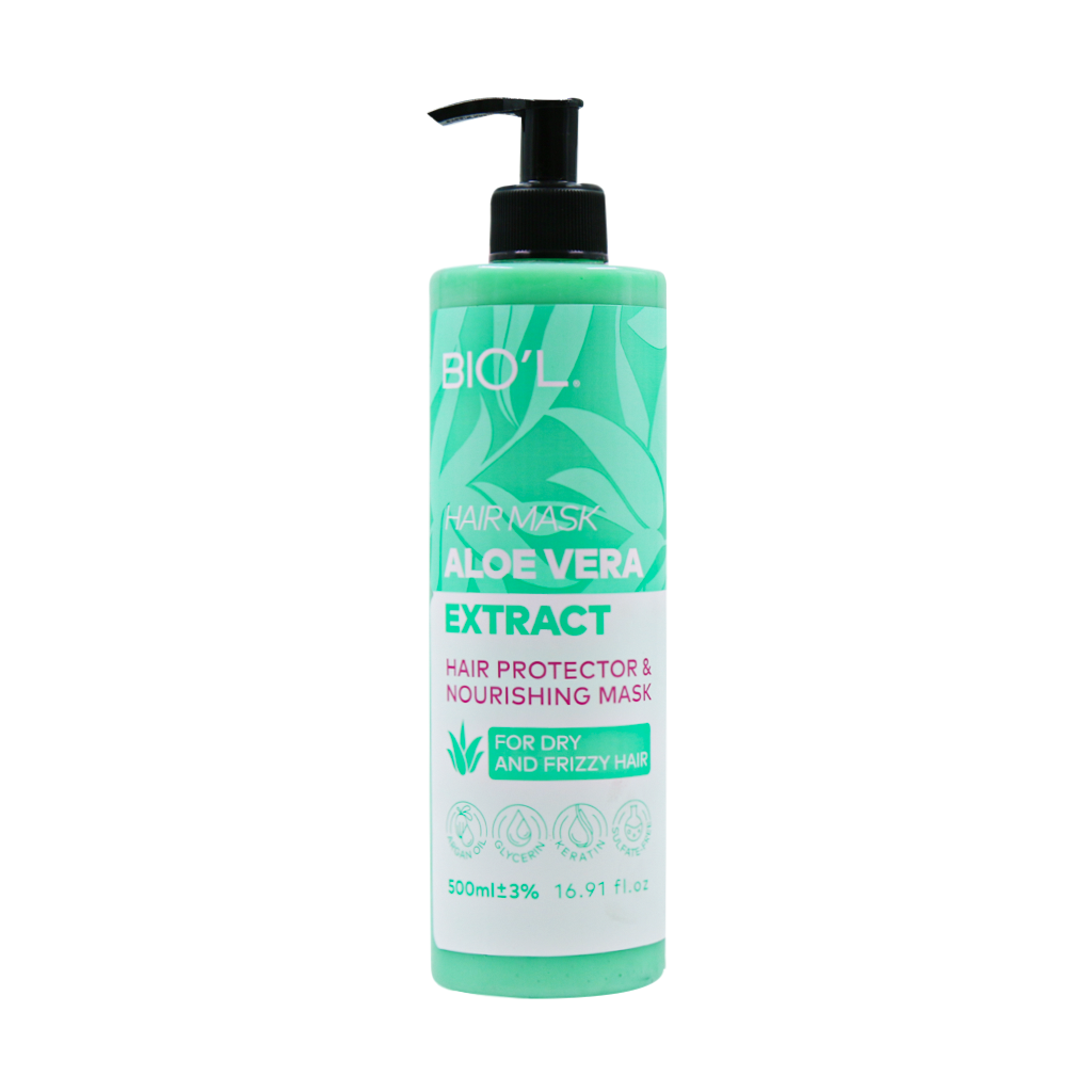 Biol-Hair-Mask-Pumpy-500ml-daroosazam (1) ماسک مو آلوئه ورا بیول مناسب موهای خشک و وز
