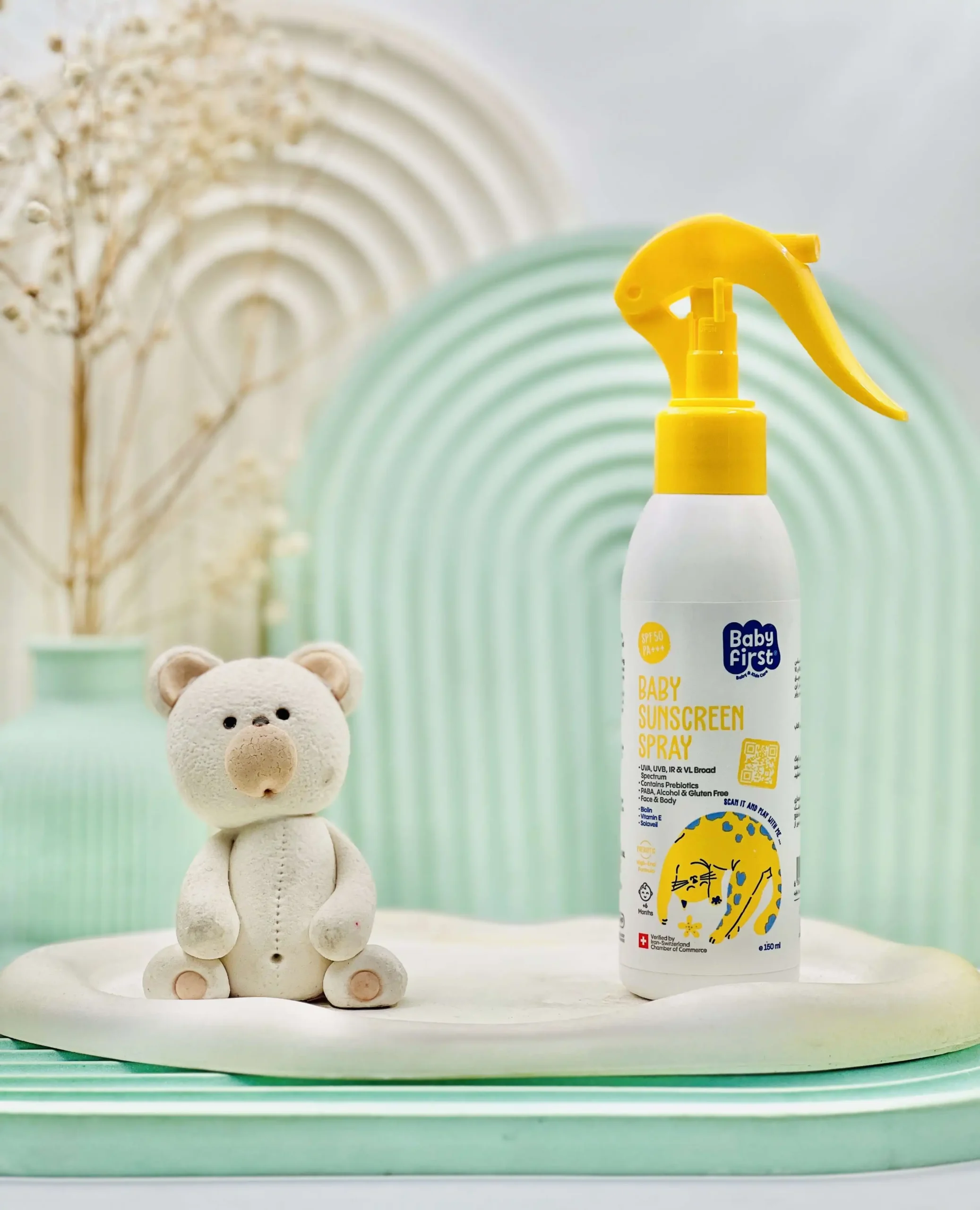 baby first baby sunscreen spray daroosazam.com 1 اسپری ضدآفتاب SPF 50 کودک بی بی فرست 150 میلی لیتر